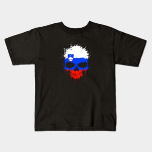 Chaotic Slovenian Flag Splatter Skull Kids T-Shirt